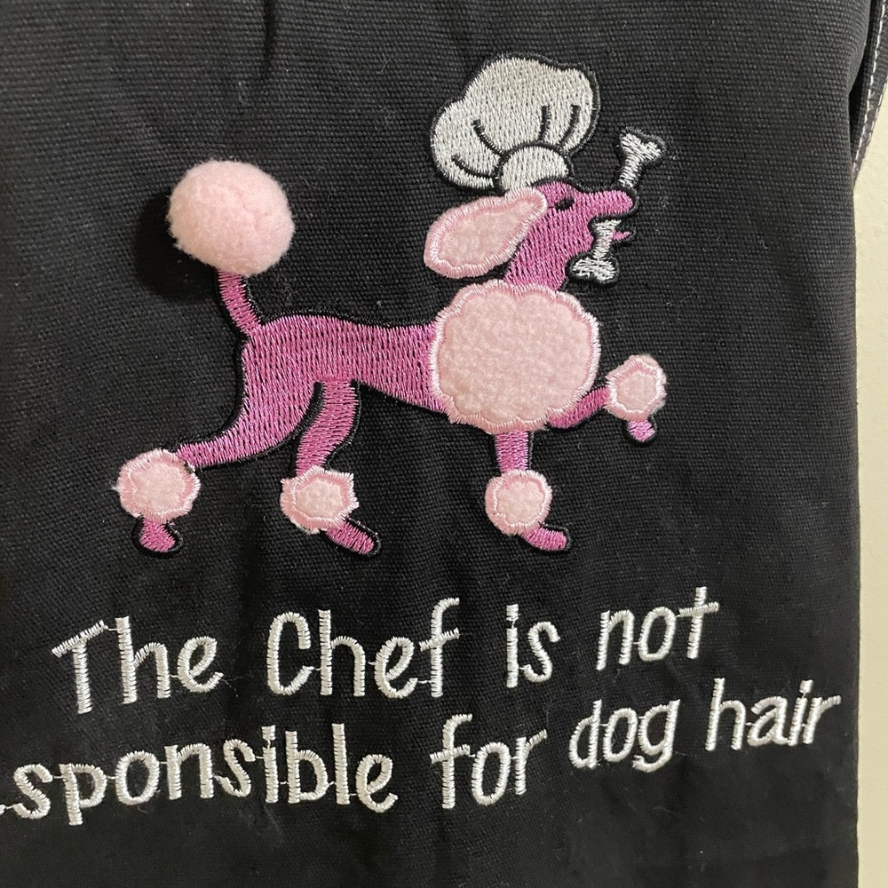 Black Pink White Girly Poodle Kitchen Apron Polka Dot and Ruffle Trim